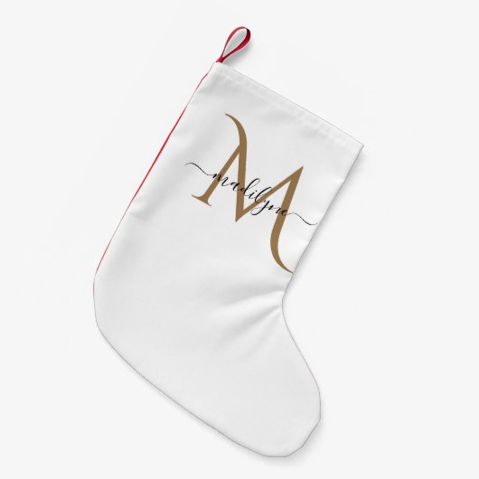 Manuscript Elegant Black en Gold Monogram Kleine Kerstsok (Voorkant (Hangend))