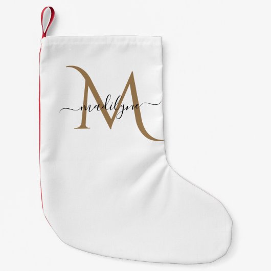 Manuscript Elegant Black en Gold Monogram Kleine Kerstsok (Voorkant)