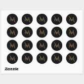Manuscript Elegant Black en Gold Monogram Ronde Sticker (Vel)
