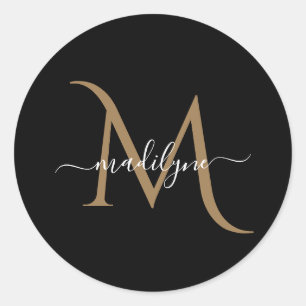 Manuscript Elegant Black en Gold Monogram Ronde Sticker