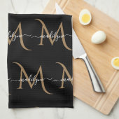 Manuscript Elegant Black en Gold Monogram Theedoek (Quarter Fold)