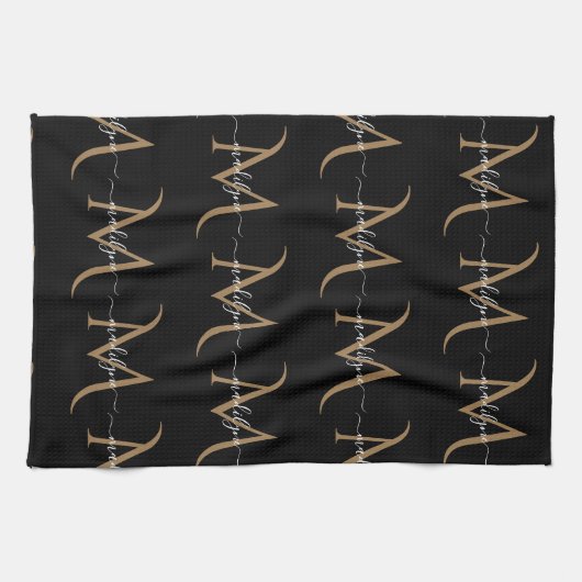 Manuscript Elegant Black en Gold Monogram Theedoek (Horizontaal)