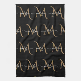 Manuscript Elegant Black en Gold Monogram Theedoek