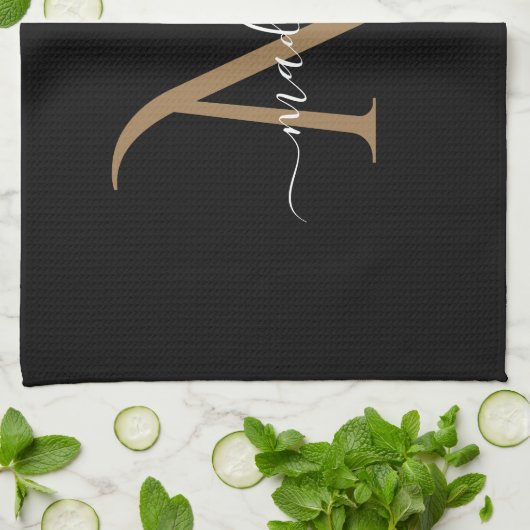 Manuscript Elegant Black en Gold Monogram Theedoek (Gevouwen)