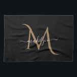 Manuscript Elegant Black en Gold Monogram Theedoek<br><div class="desc">Manuscript Elegant Black en Gold Monogram</div>
