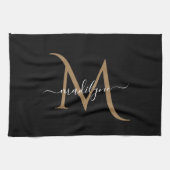 Manuscript Elegant Black en Gold Monogram Theedoek (Horizontaal)