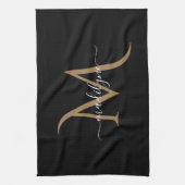 Manuscript Elegant Black en Gold Monogram Theedoek (Verticaal)