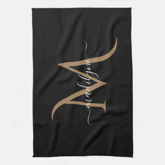 Manuscript Elegant Black en Gold Monogram Theedoek (Verticaal)