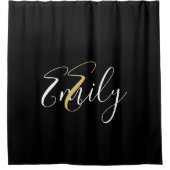 Manuscript Elegant Black Gold Monogram initialen Douchegordijn (Voorkant)