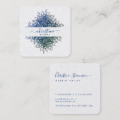 Manuscript Elegant Blue Greenery Mandala Vierkante Visitekaartje (Voorkant / Achterkant)