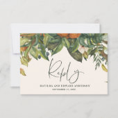 Manuscript elegant bruiloft citrus botanisch moder RSVP kaartje (Voorkant)