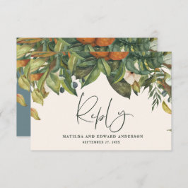 Manuscript elegant bruiloft citrus botanisch moder RSVP kaartje