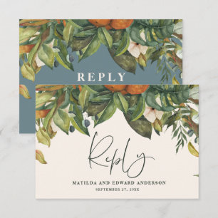 Manuscript elegant bruiloft citrus botanisch moder RSVP kaartje