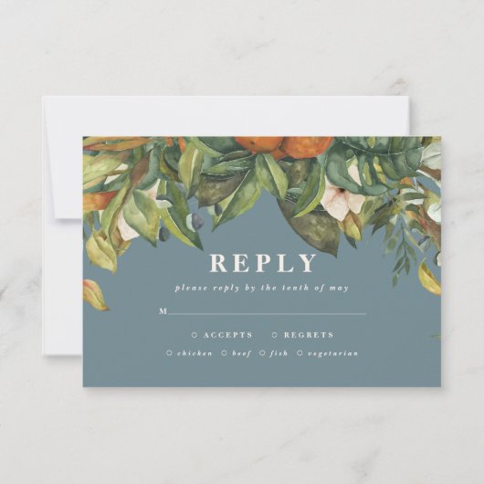 Manuscript elegant bruiloft citrus botanisch moder RSVP kaartje (Achterkant)