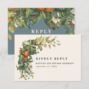 Manuscript elegant bruiloft citrus botanisch moder RSVP kaartje
