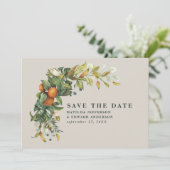 Manuscript elegant bruiloft citrus botanisch moder save the date (Staand voorkant)