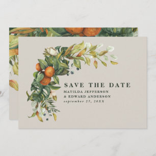 Manuscript elegant bruiloft citrus botanisch moder save the date