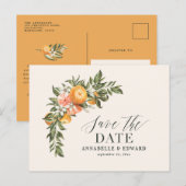 Manuscript elegant bruiloft citrus botanische mode aankondigingskaart (Voorkant / Achterkant)