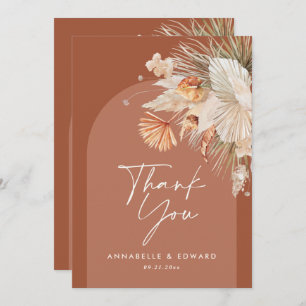 Manuscript elegant bruiloft dank je teracotta mode bedankkaart