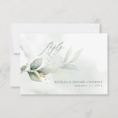 Manuscript elegant bruiloft groene botanische mode RSVP kaartje (Voorkant)