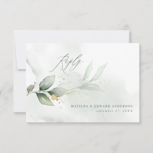 Manuscript elegant bruiloft groene botanische mode RSVP kaartje (Voorkant)