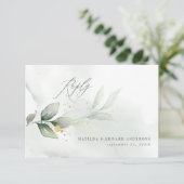 Manuscript elegant bruiloft groene botanische mode RSVP kaartje (Staand voorkant)