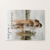 Manuscript elegant foto-typografie bruiloft legpuzzel (Horizontaal)