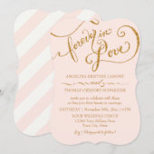 Manuscript Elegant Gold Glitter Pink Striped Weddi Kaart (Voorkant / Achterkant)