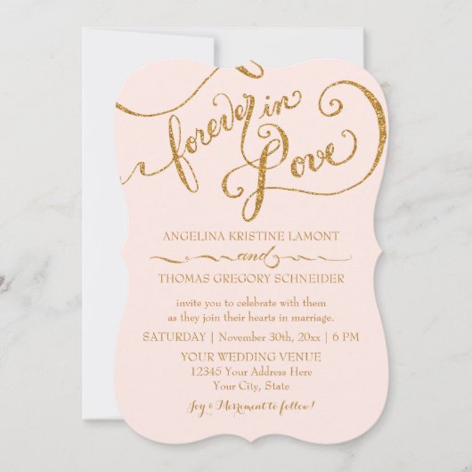 Manuscript Elegant Gold Glitter Pink Striped Weddi Kaart (Voorkant)