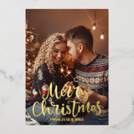 Manuscript Elegant Merry folie gouden Kerstmis Fot Feestdagenkaart