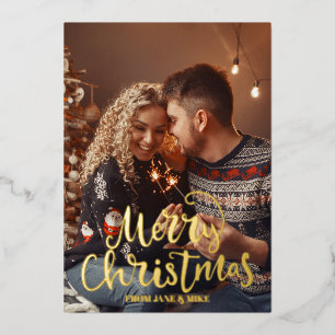 Manuscript Elegant Merry folie gouden Kerstmis Fot Folie Feestdagenkaart