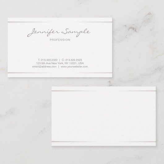 Manuscript Elegant Professional Modern Plain Silve Visitekaartje (Voorkant / Achterkant)