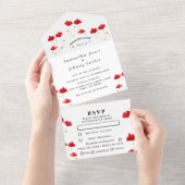 Manuscript Elegant Wedding Red Poppies Waterverf All In One Uitnodiging (Afscheurbaar)
