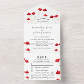 Manuscript Elegant Wedding Red Poppies Waterverf All In One Uitnodiging (Binnen)