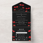Manuscript Elegant Wedding Red Poppies Waterverf All In One Uitnodiging (Binnen)