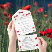 Manuscript Elegant Wedding Red Poppies Waterverf All In One Uitnodiging