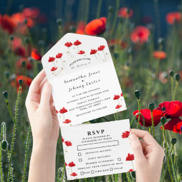 Manuscript Elegant Wedding Red Poppies Waterverf All In One Uitnodiging