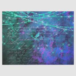 Manuscript en Lichten op Paarse en Groene Decoupag Tissuepapier