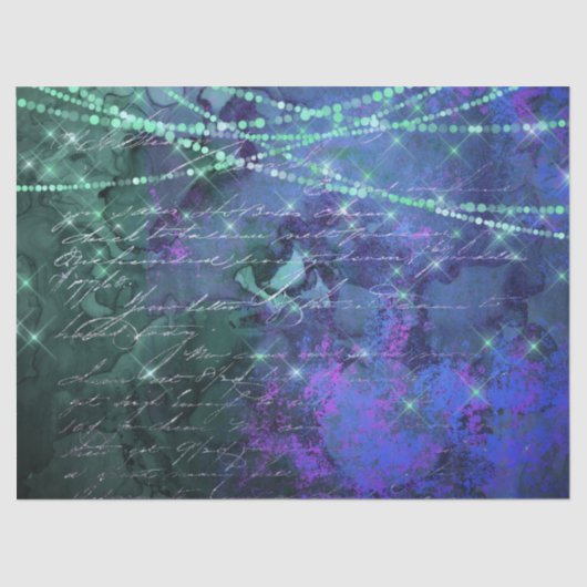 Manuscript en Lichten op Paarse en Groene Decoupag Tissuepapier (Voorkant)