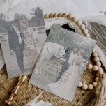 Manuscript Faded Foto voor en Rug Weddenschap Kaart<br><div class="desc">Dit script is een faded foto voor- en achtertrouwuitnodiging perfect voor een minimaal huwelijk. Het romantische zwarte en witte design is uitgerust met een unieke witte typografie met een eenvoudige bosmische stijl. Pas het aan met 2 verloving foto's, één aan de voorkant en één aan de achterkant. Bespaar papier door...</div>