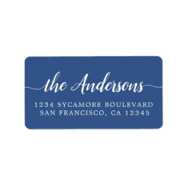 Manuscript Familienaam Classic Blue Return Address Etiket