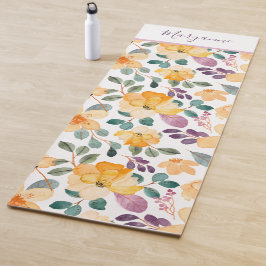 Manuscript Floral Druk Lila Geel Yogamat