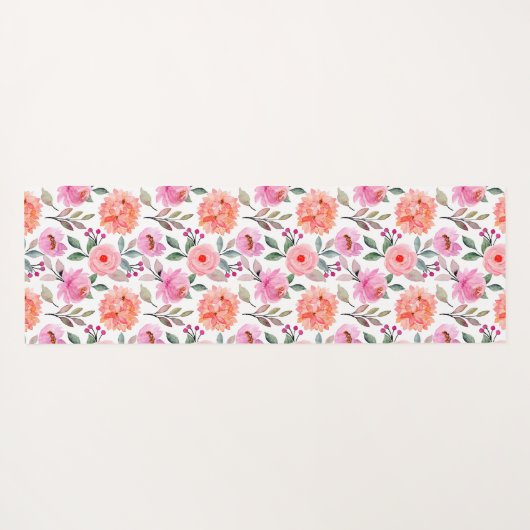 Manuscript Floral Print Peach Blush Pink Yoga Mat (Achterkant (horizontaal))