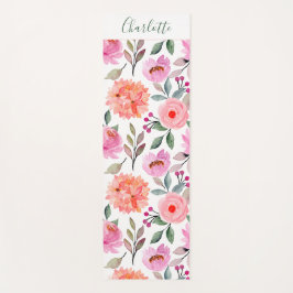 Manuscript Floral Print Peach Blush Pink Yoga Mat