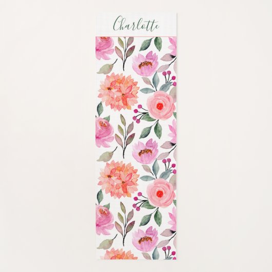 Manuscript Floral Print Peach Blush Pink Yoga Mat (Voorkant)