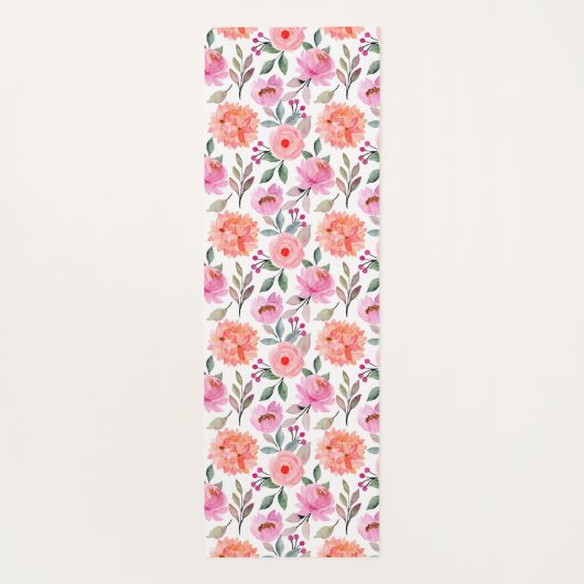 Manuscript Floral Print Peach Blush Pink Yoga Mat (Achterkant)