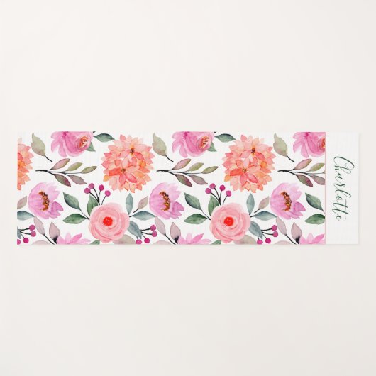 Manuscript Floral Print Peach Blush Pink Yoga Mat (Voorkant (horizontaal))