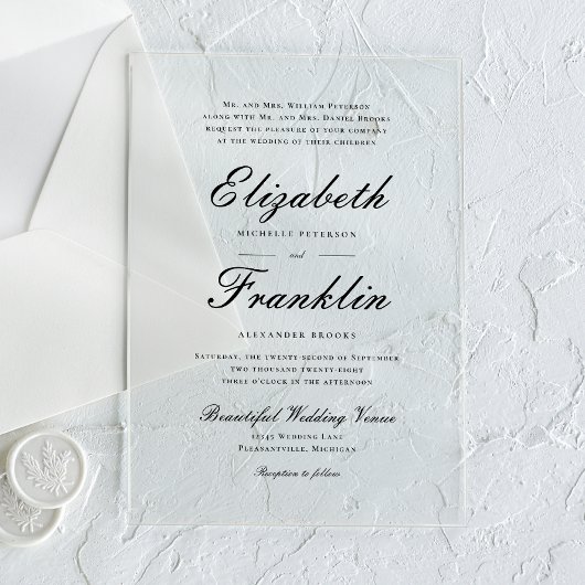  Manuscript Formal Black en White Wedding Acryl Uitnodigingen