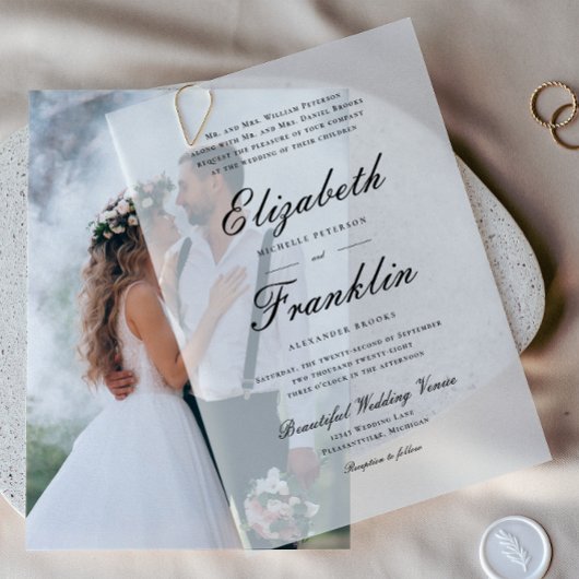  Manuscript Formal Black en White Wedding Vellum Uitnodigingen