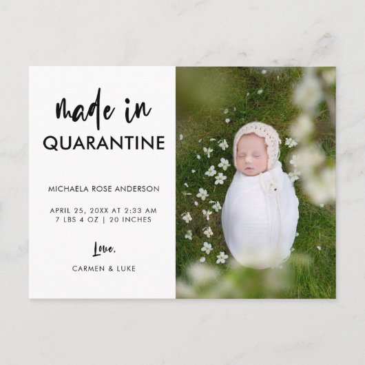 Manuscript gemaakt in Quarantine Newborn Eenvoudig Aankondigingskaart (Voorkant)